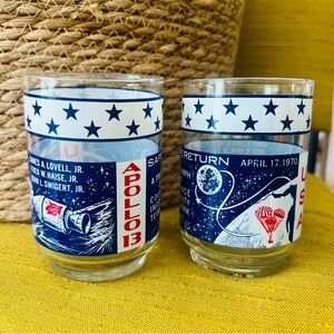 Vintage 1970 Apollo 13 Safe Return Drinking Glass Set